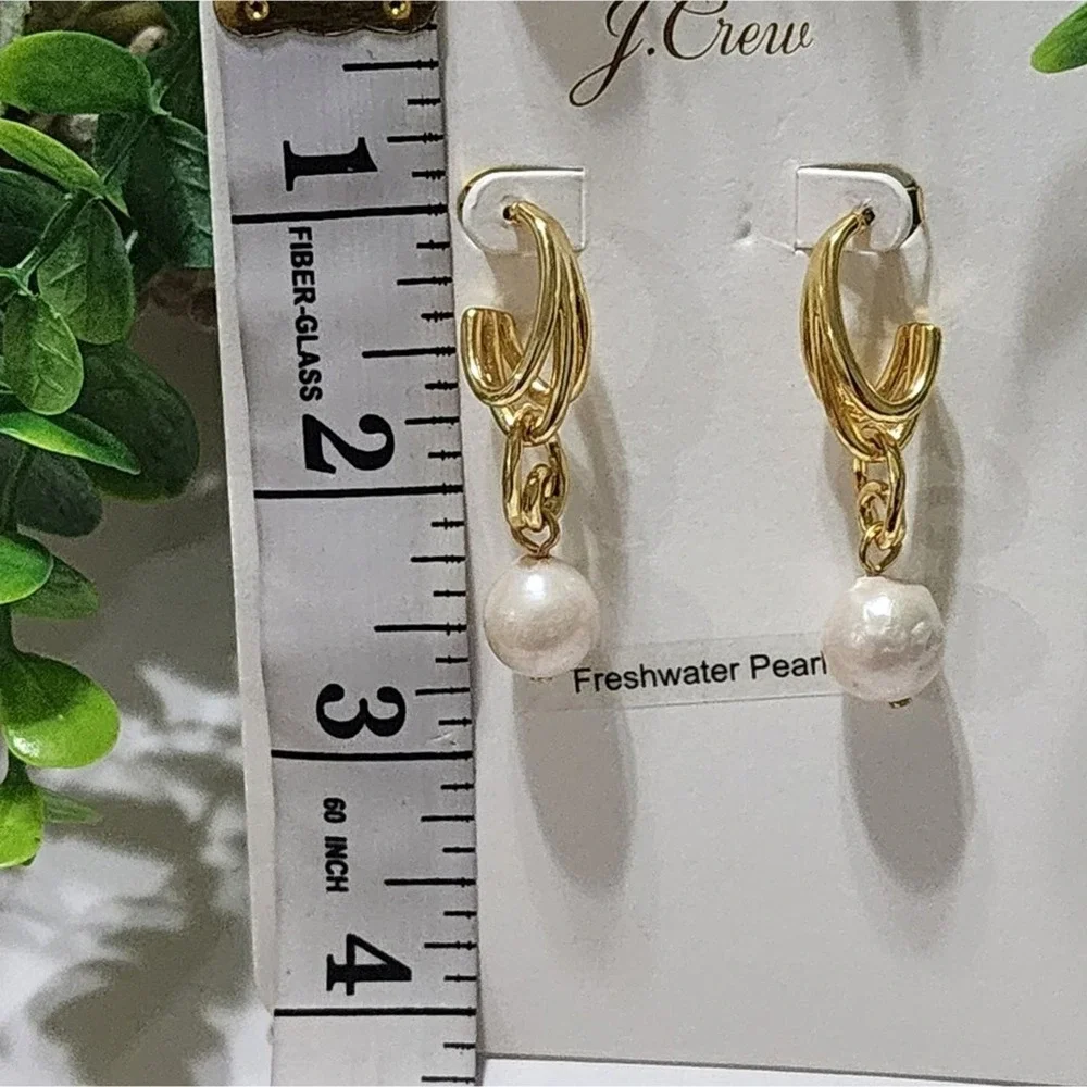 J.‎ Crew Gold Tone Triple Hoop Freshwater Pearl Drop Dangle Earrings New
